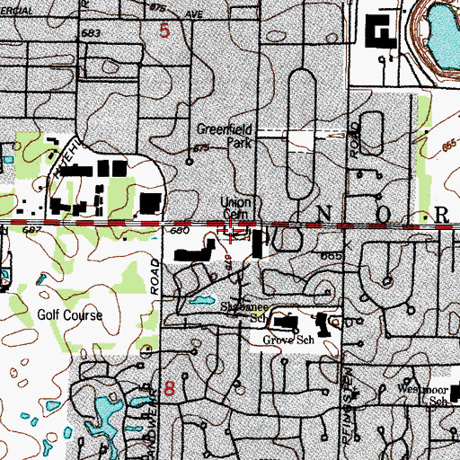 Topographic Map of Northfield Union Cemetery, IL
