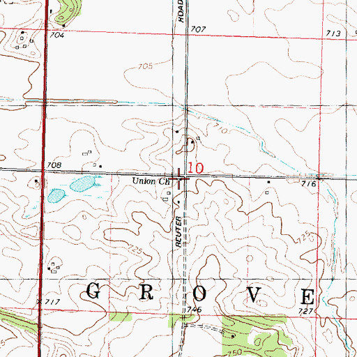 Topographic Map of Union Church, IL