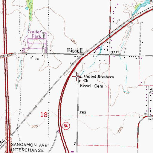 Topographic Map of United Brethren Church, IL