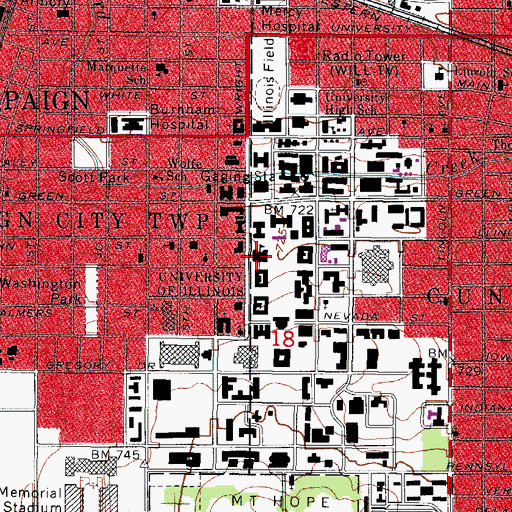 Topographic Map of University of Illinois at Urbana - Champaign, IL