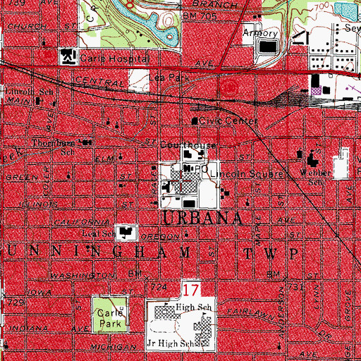 Topographic Map of Urbana, IL