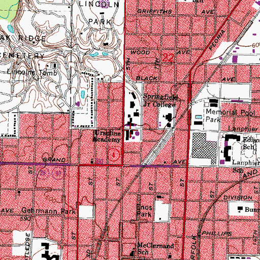 Topographic Map of Ursuline Academy (historical), IL