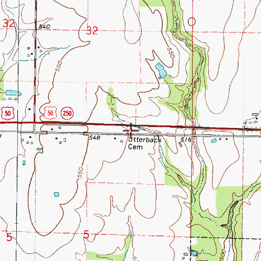 Topographic Map of Utterback Cemetery, IL