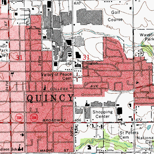 Topographic Map of Valley of Peace Cemetery, IL