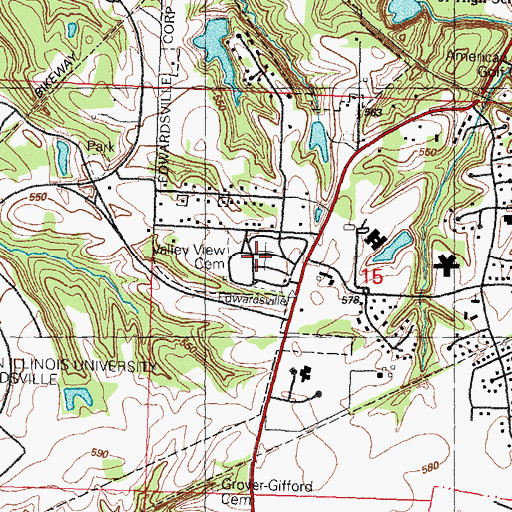 Topographic Map of Valley View Gardens Cemetery, IL