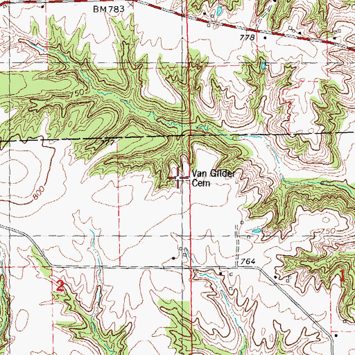 Topographic Map of Van Gilder Cemetery, IL