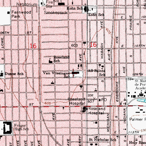 Topographic Map of Van Vlissingen School, IL