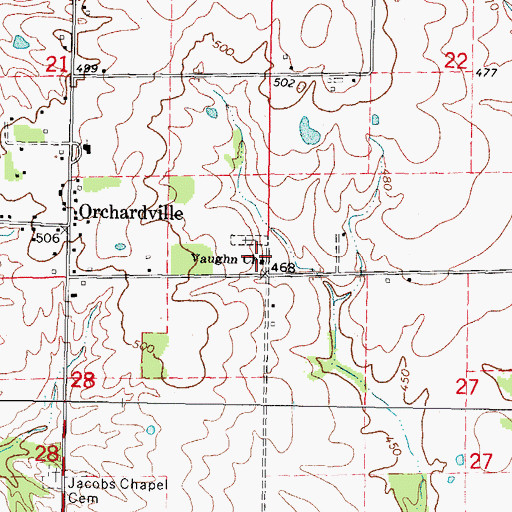 Topographic Map of Vaughn Church, IL