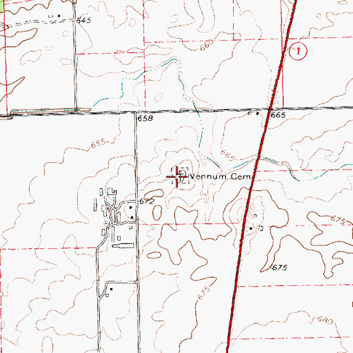 Topographic Map of Vennum Cemetery, IL