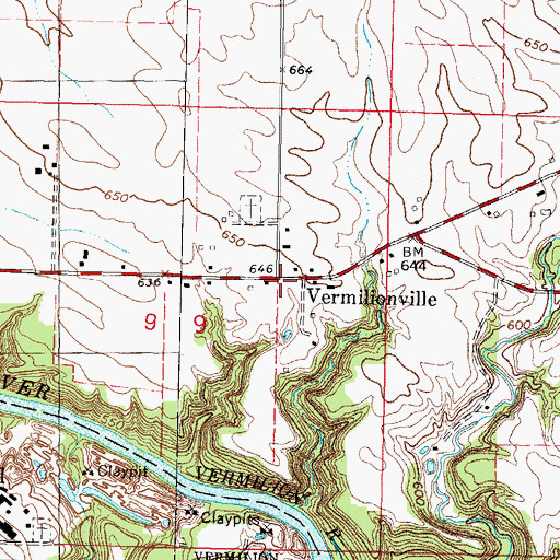 Topographic Map of Vermilionville, IL