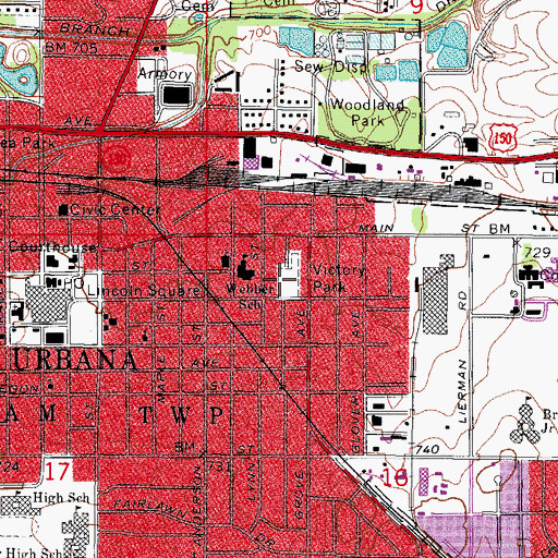 Topographic Map of Victory Park, IL