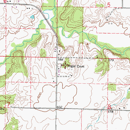 Topographic Map of Vigal Cemetery, IL