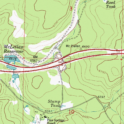 Topographic Map of Pine Springs Interchange, AZ