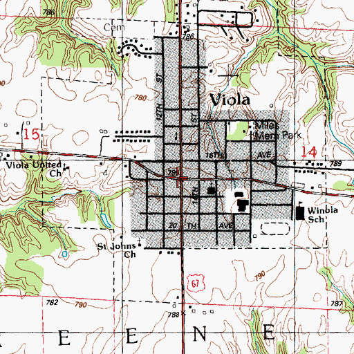 Topographic Map of Viola, IL