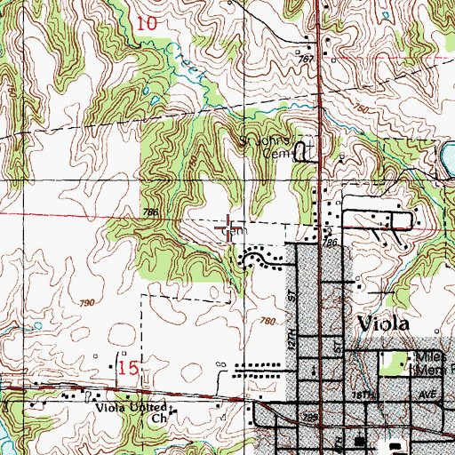 Topographic Map of Viola Cemetery, IL