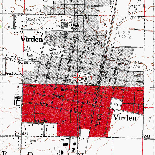 Topographic Map of Virden, IL