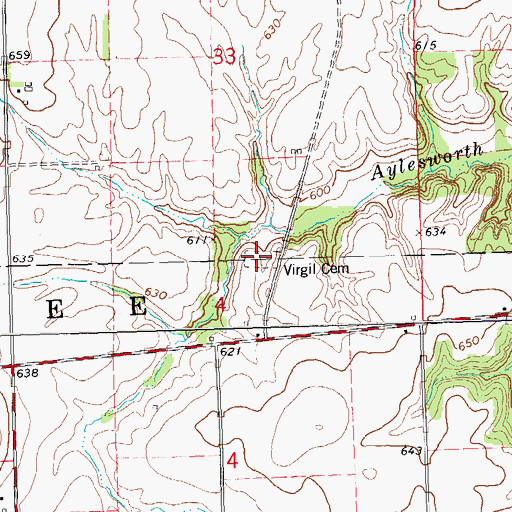 Topographic Map of Virgil Cemetery, IL