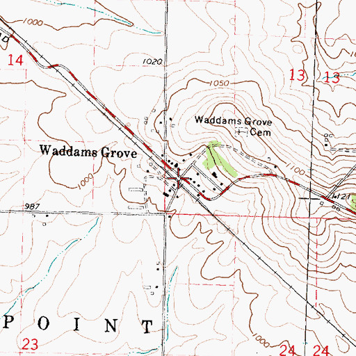 Topographic Map of Waddams Grove, IL