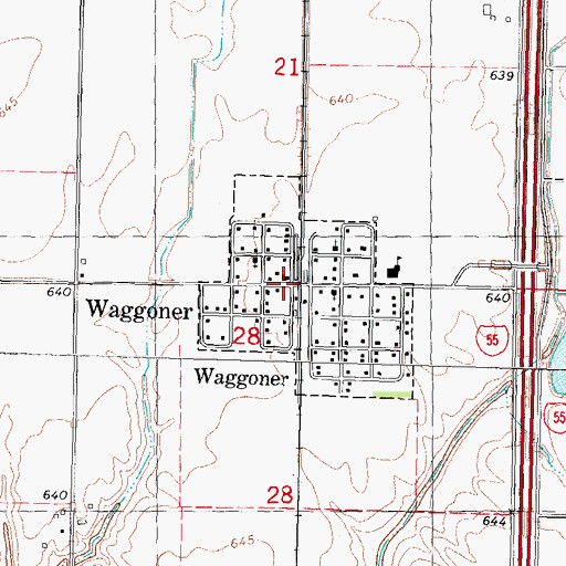 Topographic Map of Waggoner, IL