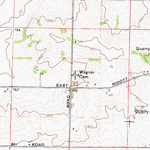 Topographic Map of Wagner Cemetery, IL