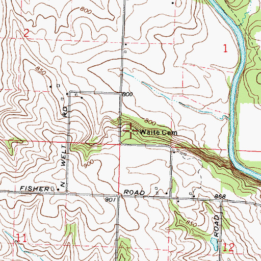 Topographic Map of Waite Cemetery, IL