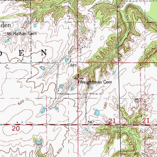 Topographic Map of Waitman Cemetery, IL