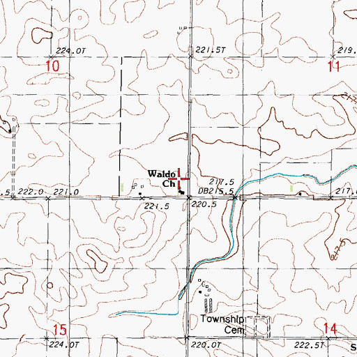 Topographic Map of Waldo Church, IL