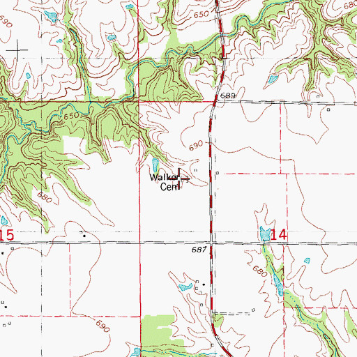Topographic Map of Walker Cemetery, IL