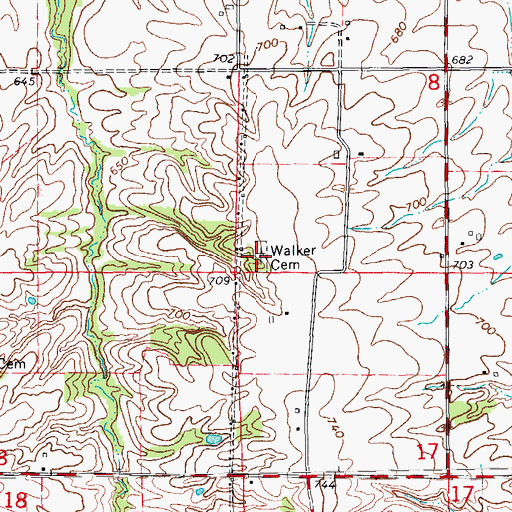Topographic Map of Walker Cemetery, IL