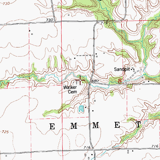 Topographic Map of Walker Cemetery, IL
