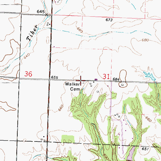 Topographic Map of Walker Cemetery, IL