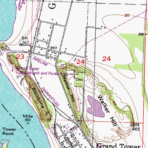 Topographic Map of Walker Hill, IL