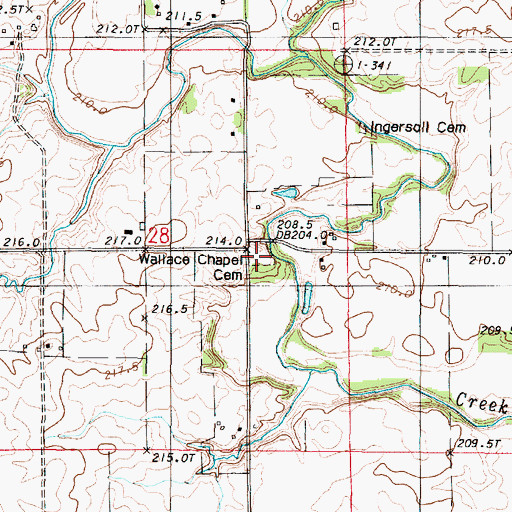 Topographic Map of Wallace Chapel, IL