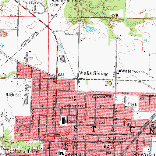 Topographic Map of Walls Siding, IL