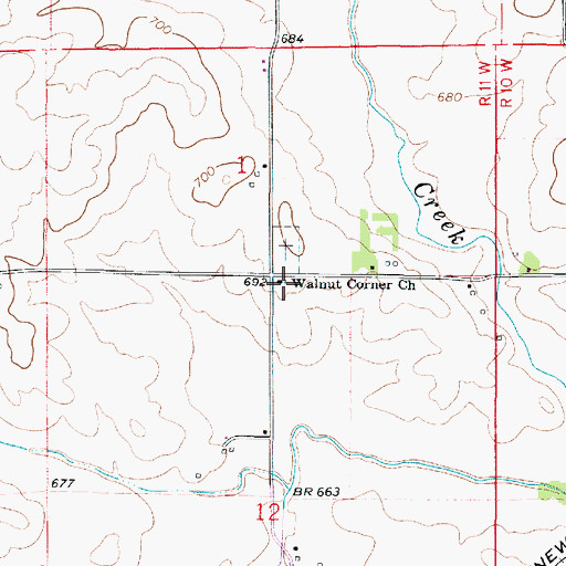 Topographic Map of Walnut Corner Church of Christ, IL