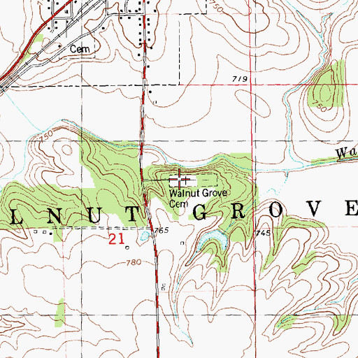 Topographic Map of Walnut Grove Cemetery, IL