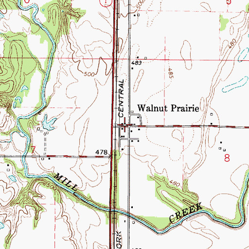 Topographic Map of Walnut Prairie, IL