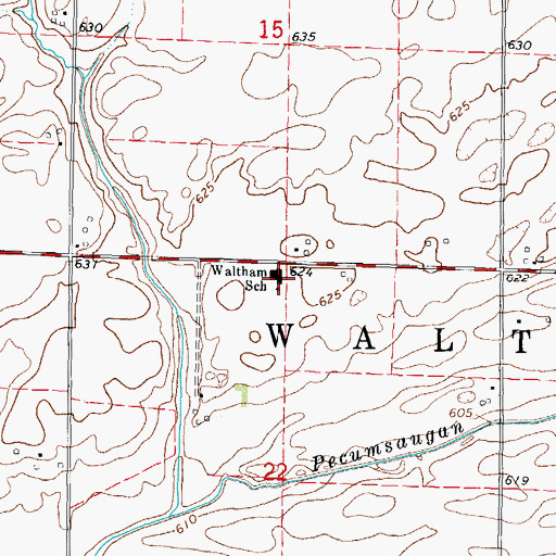 Topographic Map of Waltham Elementary School, IL