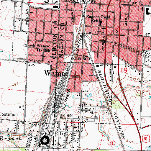 Topographic Map of Wamac, IL