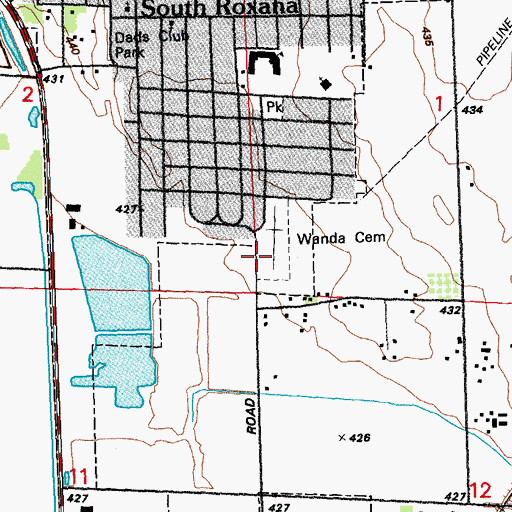 Topographic Map of Wanda Cemetery, IL
