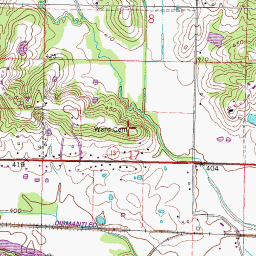 Topographic Map of Ward Cemetery, IL