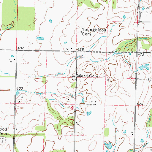 Topographic Map of Ward Cemetery, IL