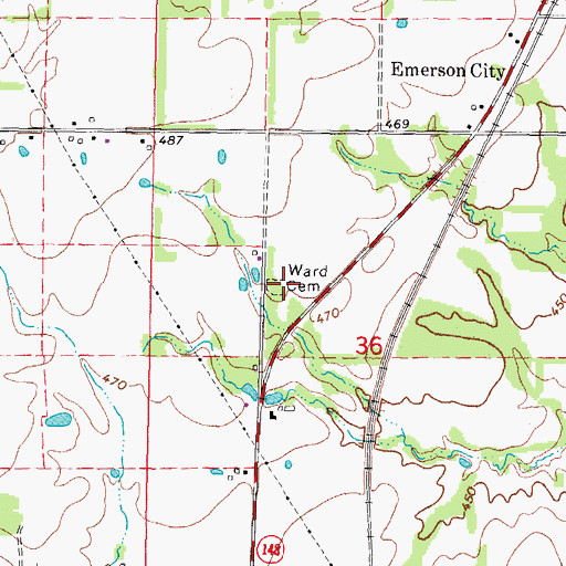 Topographic Map of Ward Cemetery, IL