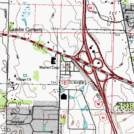 Topographic Map of Warren Cemetery, IL