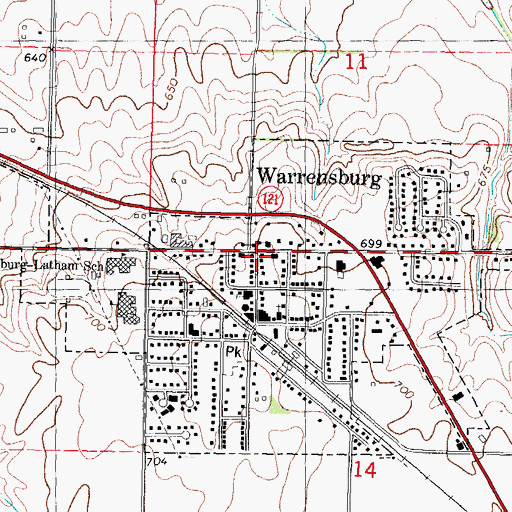 Topographic Map of Warrensburg, IL