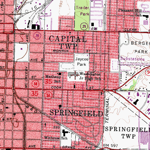 Topographic Map of Washington Middle School, IL