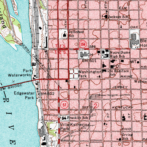 Topographic Map of Washington Park, IL