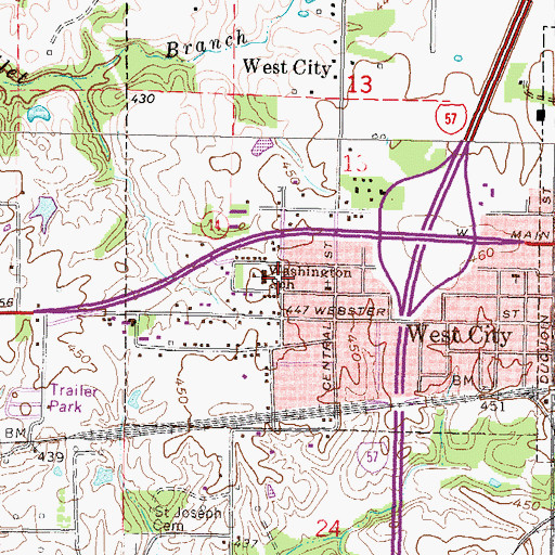 Topographic Map of Washington School, IL