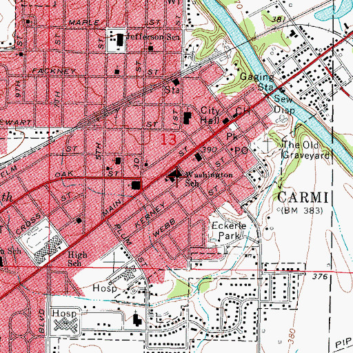 Topographic Map of Carmi-White County Middle School, IL