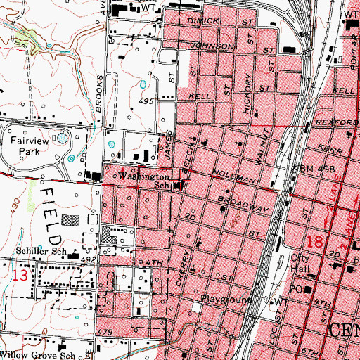 Topographic Map of Washington School, IL